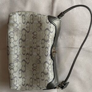 Coach Silver and Gray Patterned Shoulder Bag